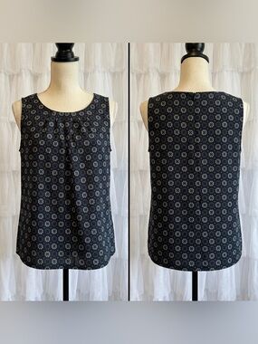Loft Women’s Navy Sleeveless Geometric Print Shell Blouse Top Size Large